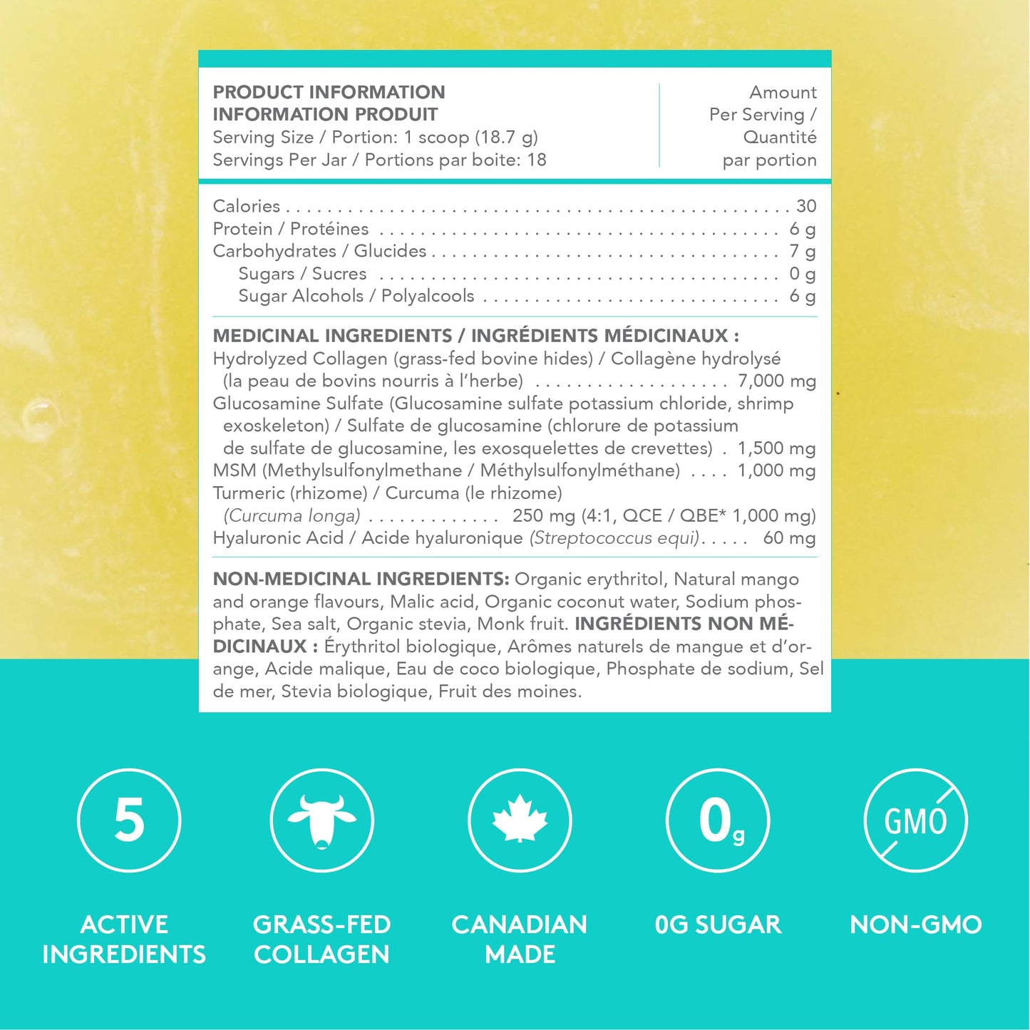 SPROOS Joint Collagen Mango Turmeric 337g | 7 g Collagen per Serving
