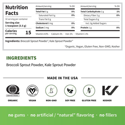 Sprout Living Broccoli & Kale Organic Sprout Mix – Freeze-Dried Green Powder (4 oz, 32 servings)