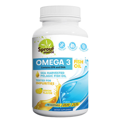 Sprout Source Sea-Harvested Pelagic Omega-3 Fish Oil 1200mg – Heart Health, Brain & Eyes Support – Lemon Flavor, 90-Day Supply, 90 Softgels