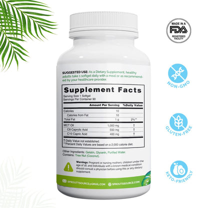 Sprout Source Keto MCT Oil Softgels 1000mg: C8/C10, 90 Softgels, Non-GMO, Gluten-Free