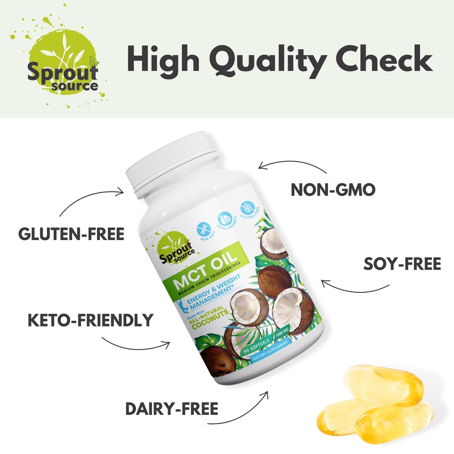 Sprout Source Keto MCT Oil Softgels 1000mg: C8/C10, 90 Softgels, Non-GMO, Gluten-Free