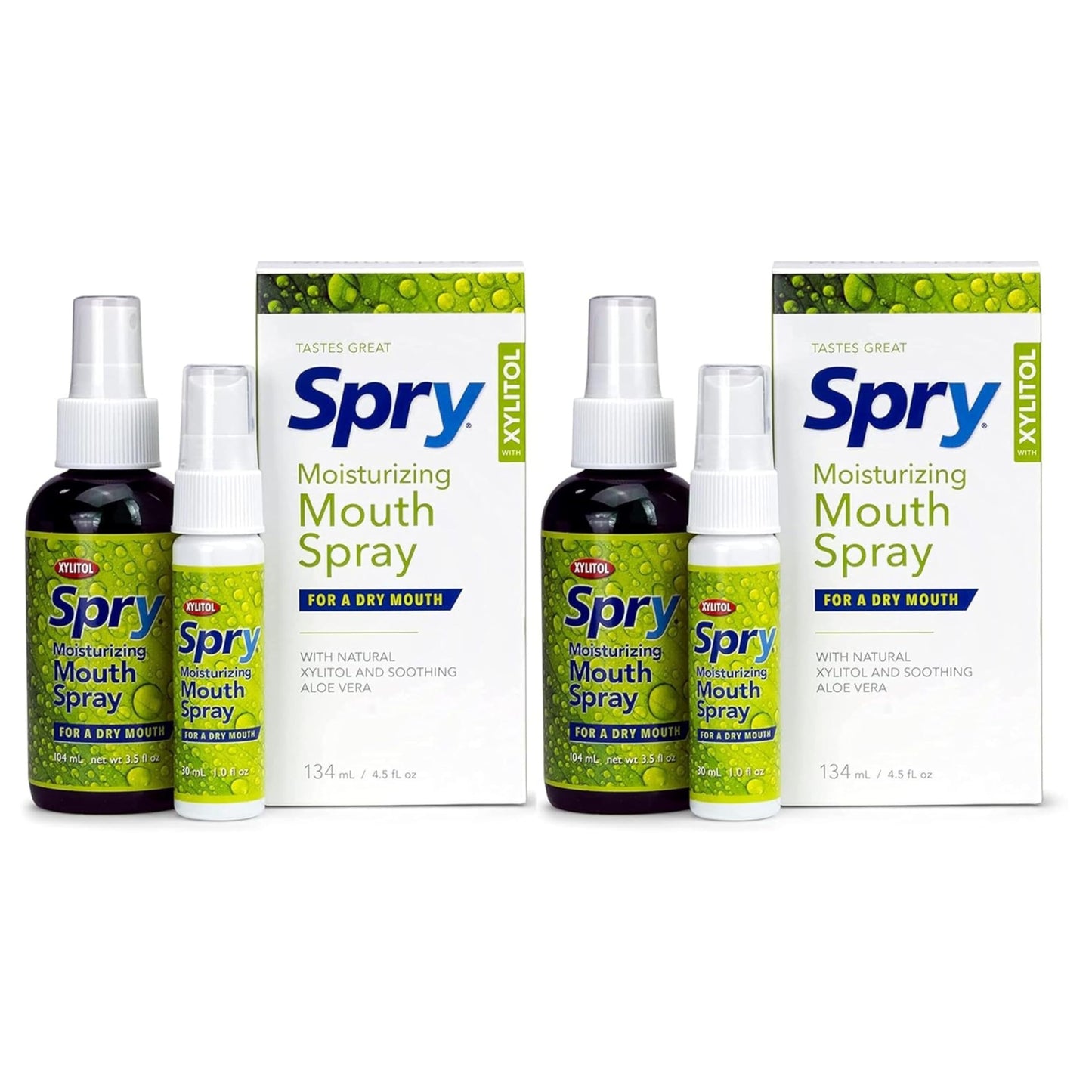 Spry Natural Xylitol Dry Mouth Spray – On-The-Go Spearmint, Non-GMO, Gluten-Free (Pack of 2, 4.5 fl oz)