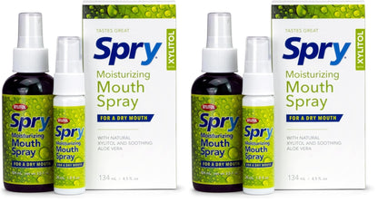 Spry Natural Xylitol Moisturizing Dry Mouth Spray – Stop Bad Breath, Increase Saliva, Non-GMO, Gluten-Free, Spearmint (Pack of 2)