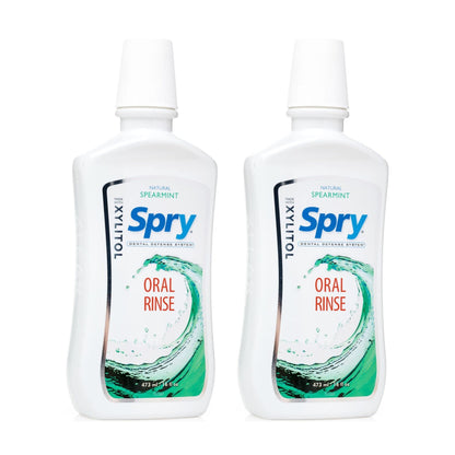 Spry Natural Xylitol Mouthwash Fluoride Free with Enamel Support – Spearmint (16 oz, Pack of 2)