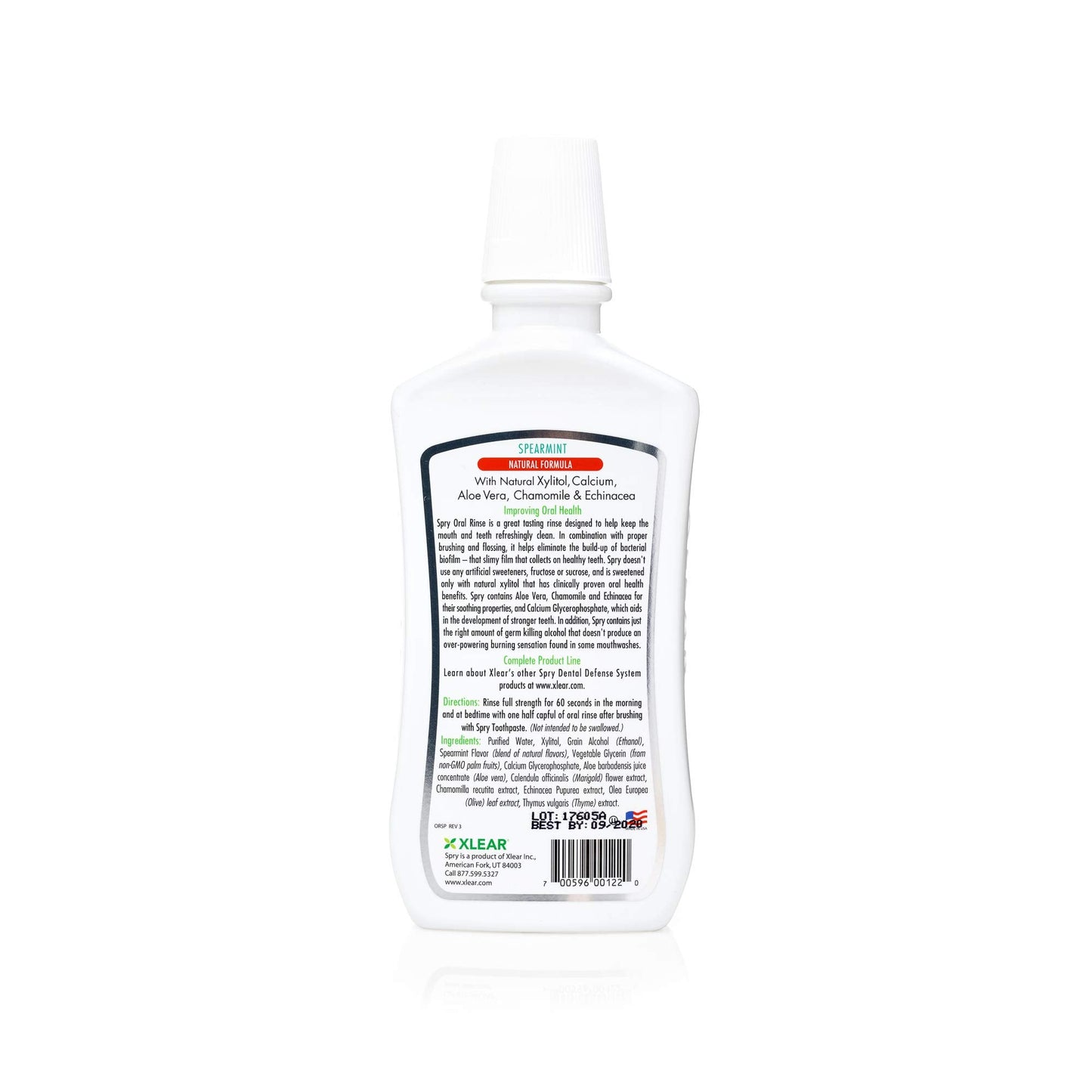 Spry Natural Xylitol Mouthwash Fluoride Free with Enamel Support – Spearmint (16 oz, Pack of 2)