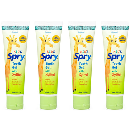 Spry Natural Xylitol Toothpaste for Baby, Toddler & Kids – Fluoride Free Tooth Gel, 4 x 2 oz