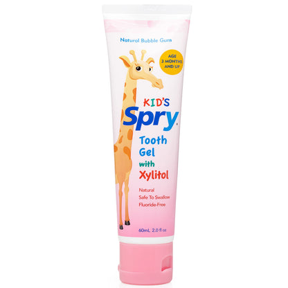 Spry Natural Xylitol Toothpaste for Baby, Toddler & Kids – Fluoride Free Bubble Gum, 2 Fl Oz