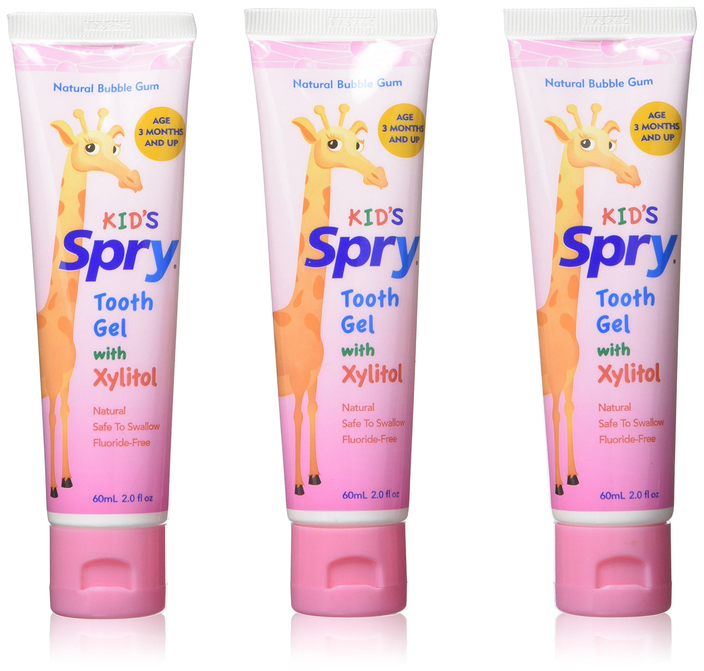Spry Natural Xylitol Toothpaste for Babies & Kids – Fluoride Free, Bubble Gum, 2 oz (Pack of 3)