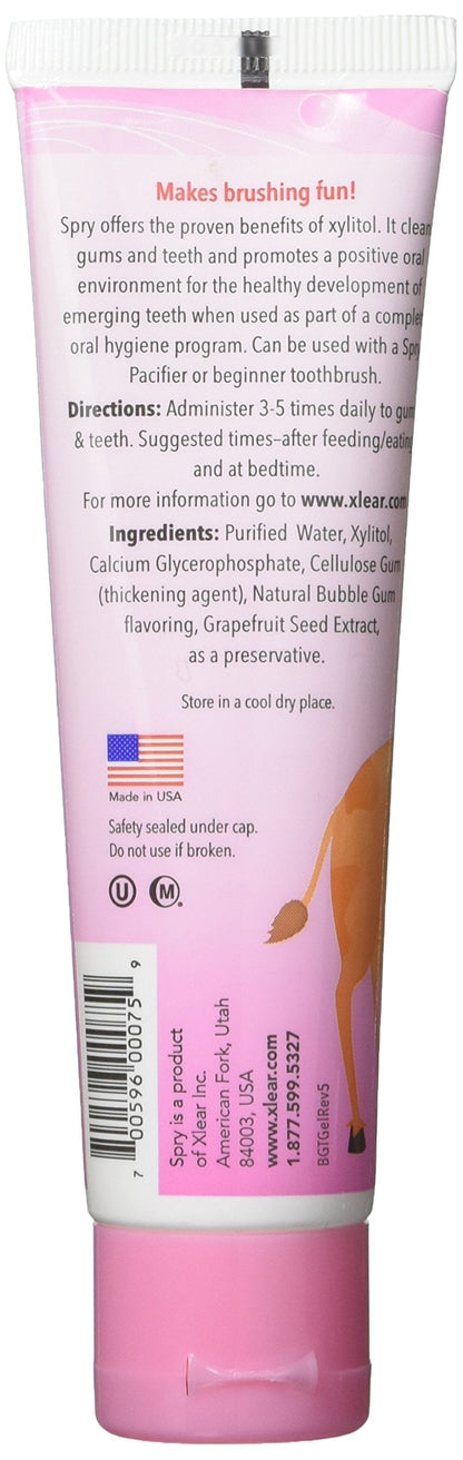 Spry Natural Xylitol Toothpaste for Babies & Kids – Fluoride Free, Bubble Gum, 2 oz (Pack of 3)