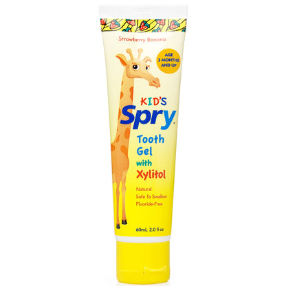 Spry Xylitol Toothpaste for Kids – Fluoride Free, Strawberry Banana, 2 oz