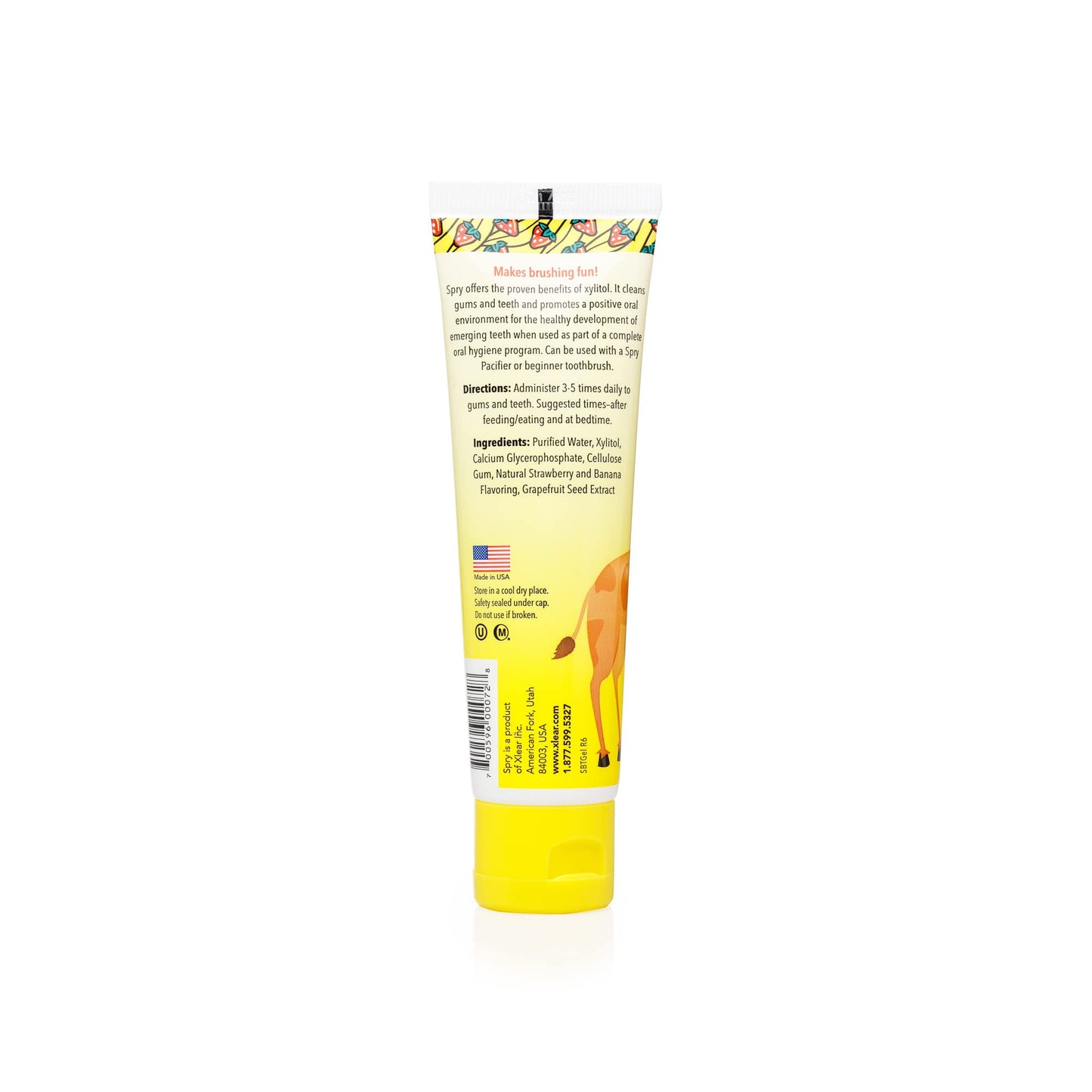 Spry Xylitol Toothpaste for Kids – Fluoride Free, Strawberry Banana, 2 oz