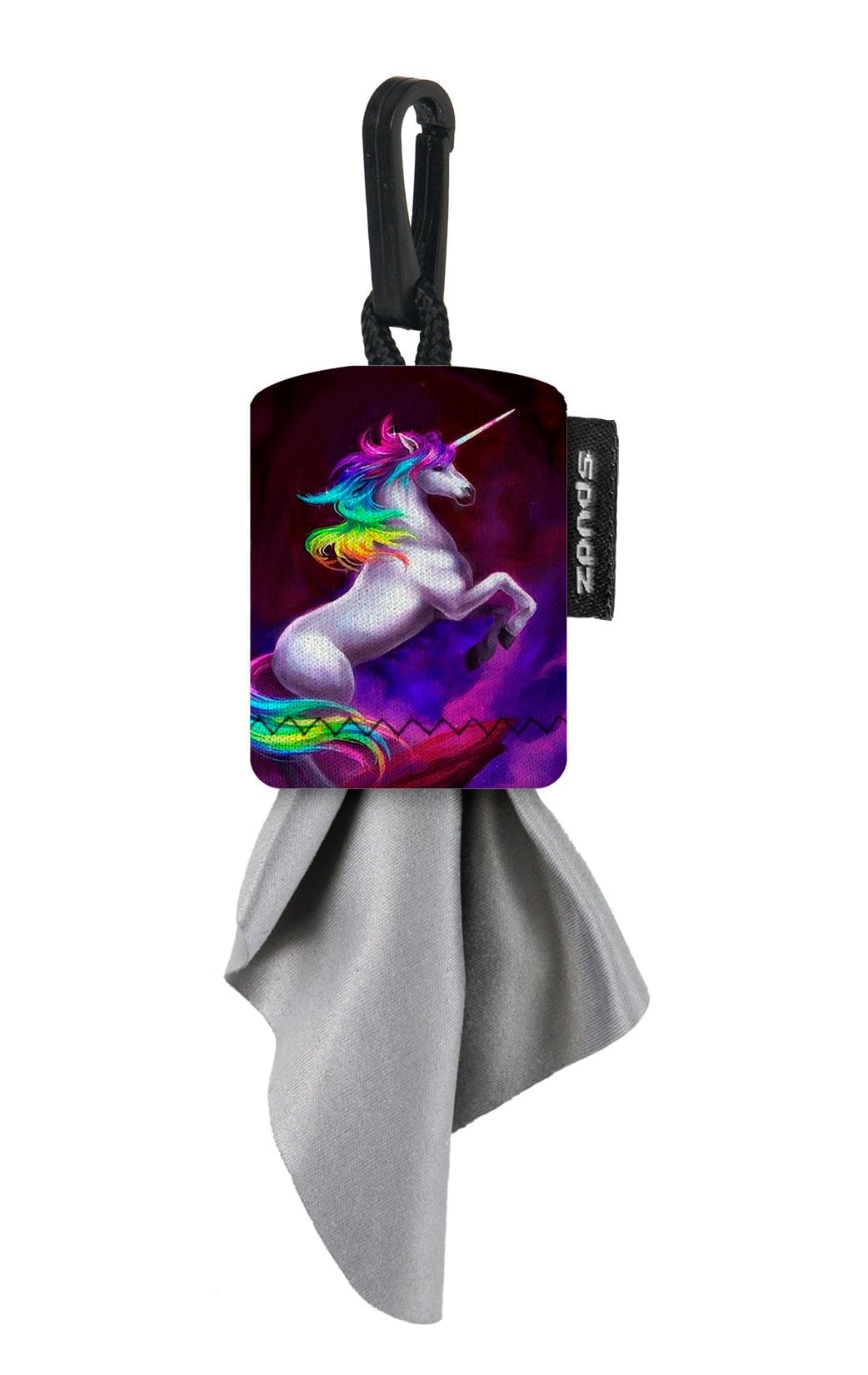 SPUDZ Classic Microfiber Lens Cleaner – Clip-On Pouch (6 x 6 in, 2-Pack) | Binoculars, Glasses, Screens | Vibrant Unicorn