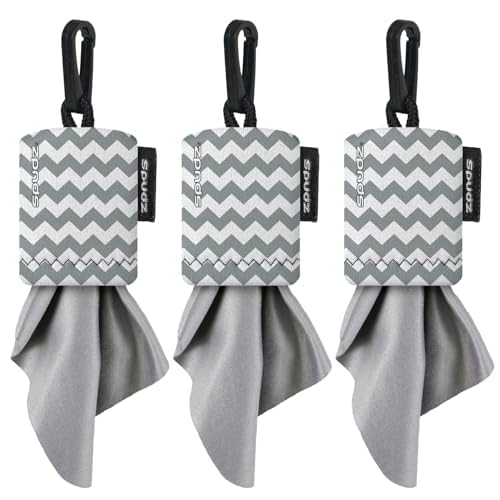 SPUDZ Classic Microfiber Lens Cleaner – Clip-On Pouch, Washable | Gray Chevron, 6x6 in (3-Pack)