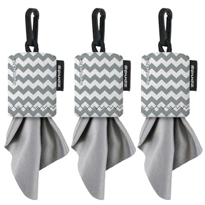 SPUDZ Classic Microfiber Lens Cleaner – Clip-On Pouch, Washable | Gray Chevron, 6x6 in (3-Pack)