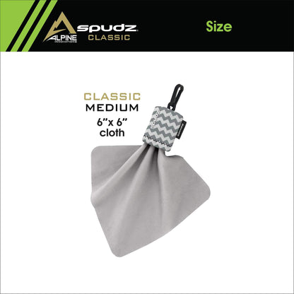 SPUDZ Classic Microfiber Lens Cleaner – Clip-On Pouch, Washable | Gray Chevron, 6x6 in (3-Pack)