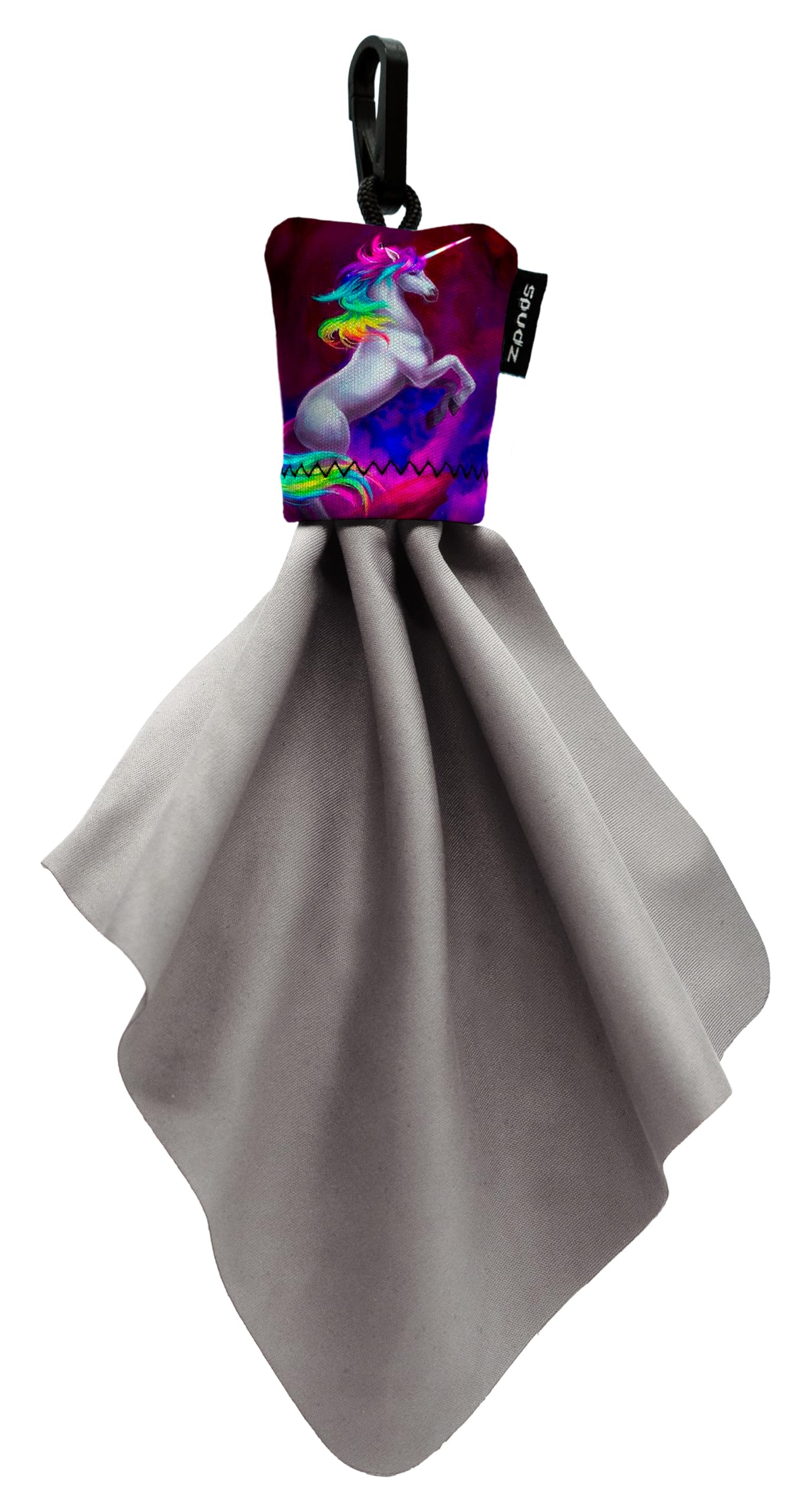 SPUDZ Classic Microfiber Lens Cleaner – Clip-On Pouch, Washable | Binoculars, Glasses, Scopes | Vibrant Unicorn 6x6