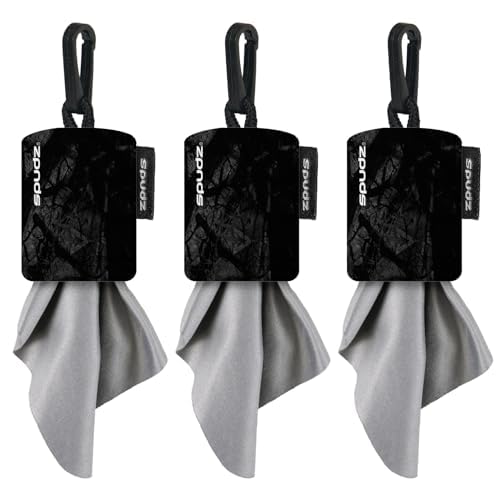Spudz Classic Microfiber Lens Cleaner – Clip-On Pouch, 6x6 in (3-Pack) | Stealth Shadow