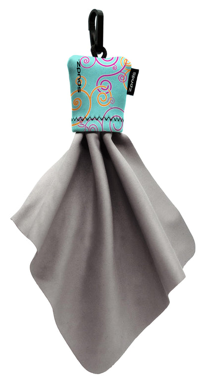 SPUDZ Classic Microfiber Lens Cleaner – Clip-On Pouch, 6x6 in | Baby Blue Swirls