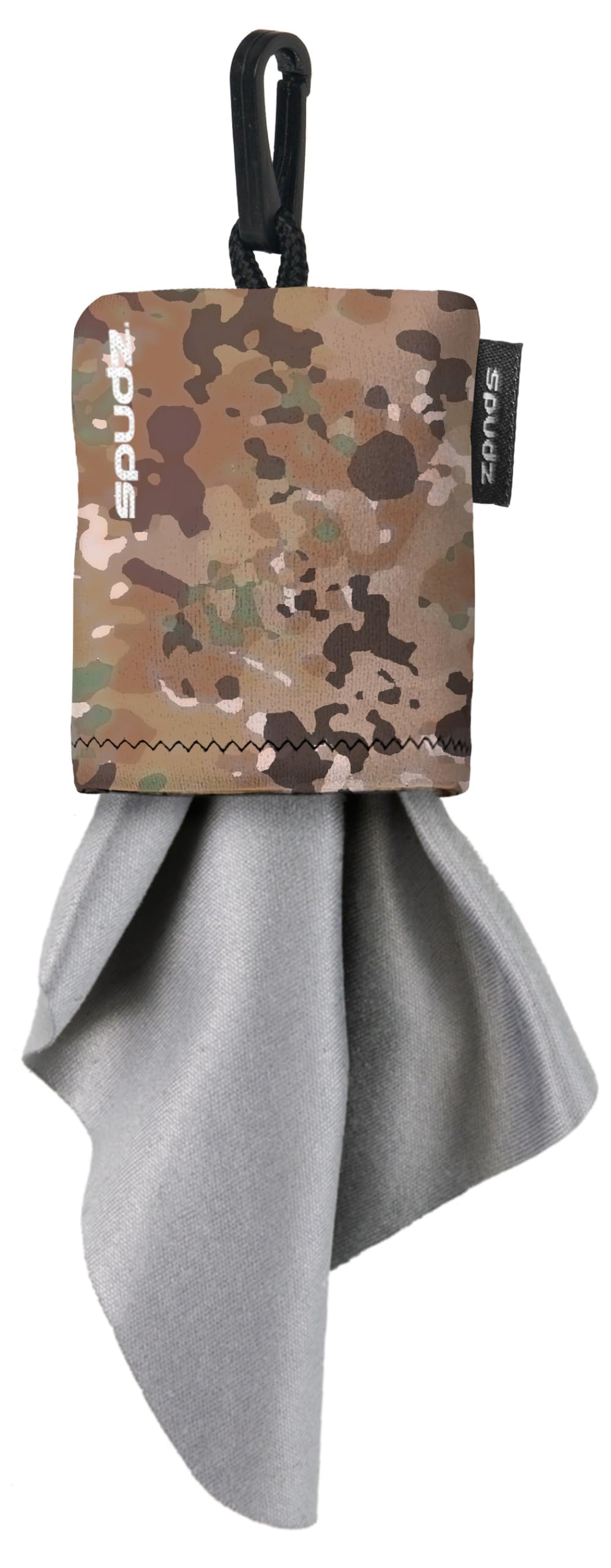 SPUDZ Classic Microfiber Lens Cleaner – Clip-On Pouch, Washable | Multi-Camo 10x10 in (2-Pack)