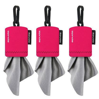 SPUDZ Classic Microfiber Lens Cleaner – Clip-On Pouch, 6x6 in, Pink (3-Pack)