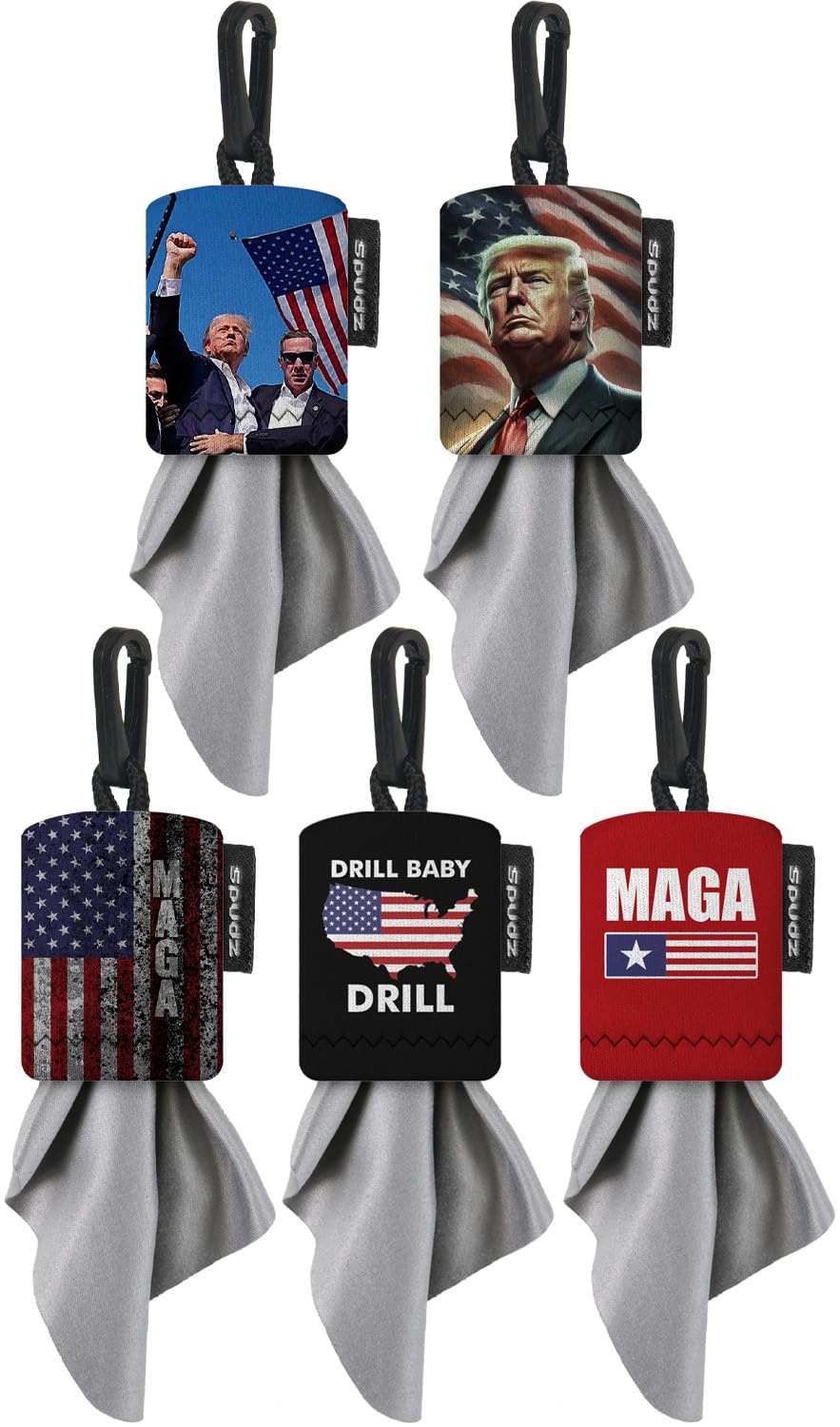SPUDZ Classic Trump MAGA Variety Pack | 5 Microfiber Towels with Neoprene Pouches