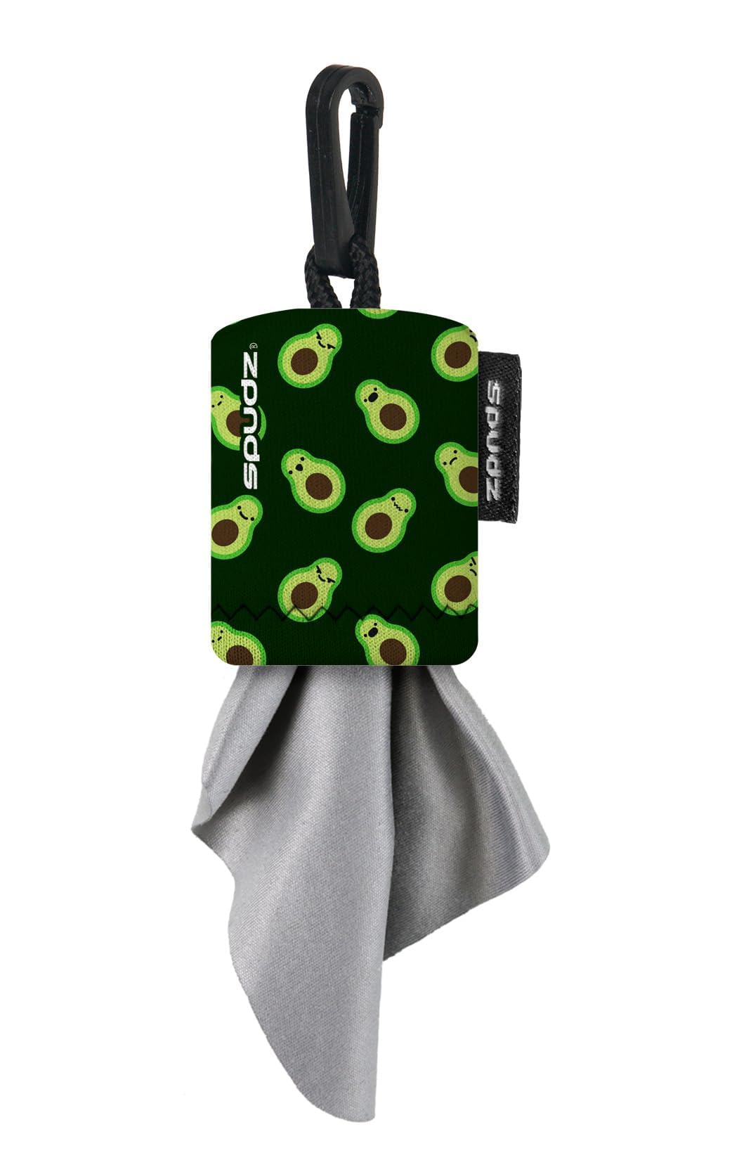 SPUDZ Ultra Microfiber Lens Cleaner – 6x6 in, 2-Pack | Closable Pouch, Clip-On | Avocado