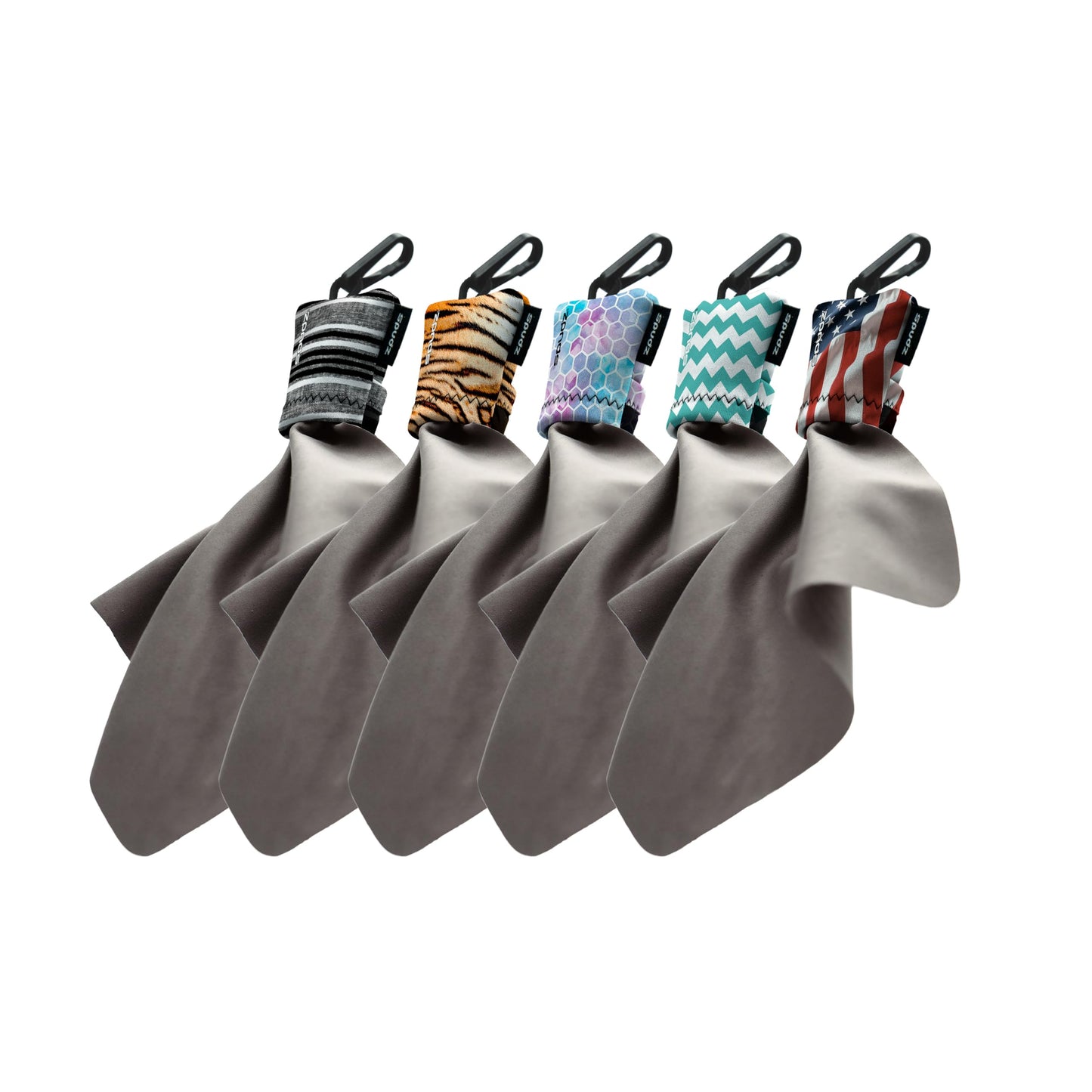 SPUDZ Ultra Variety Pack – 6x6 Microfiber Towels with Neoprene Pouches (5 Color)