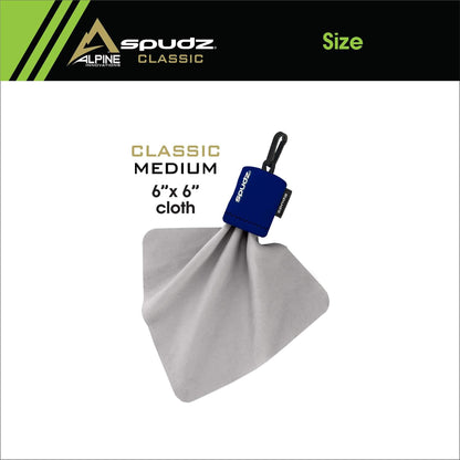 SPUDZ Classic Microfiber Lens Cleaner – Clip-On Pouch, 6x6 in, Navy Blue, 3-Pack