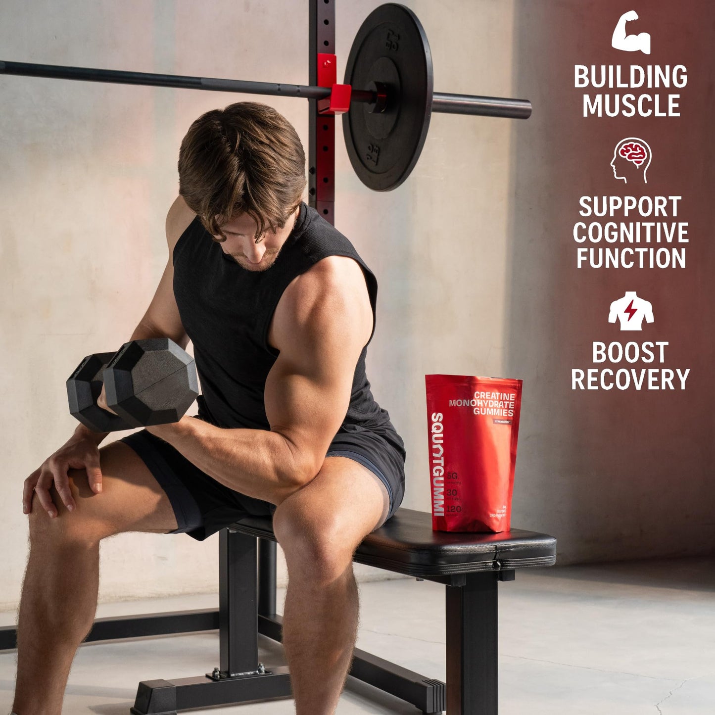 SquatGummi Creatine Monohydrate Gummies – 5g per Serving, Strawberry
