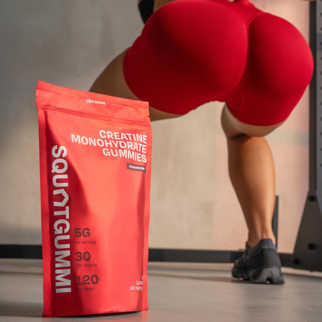 SquatGummi Creatine Monohydrate Gummies – 5g per Serving, Strawberry