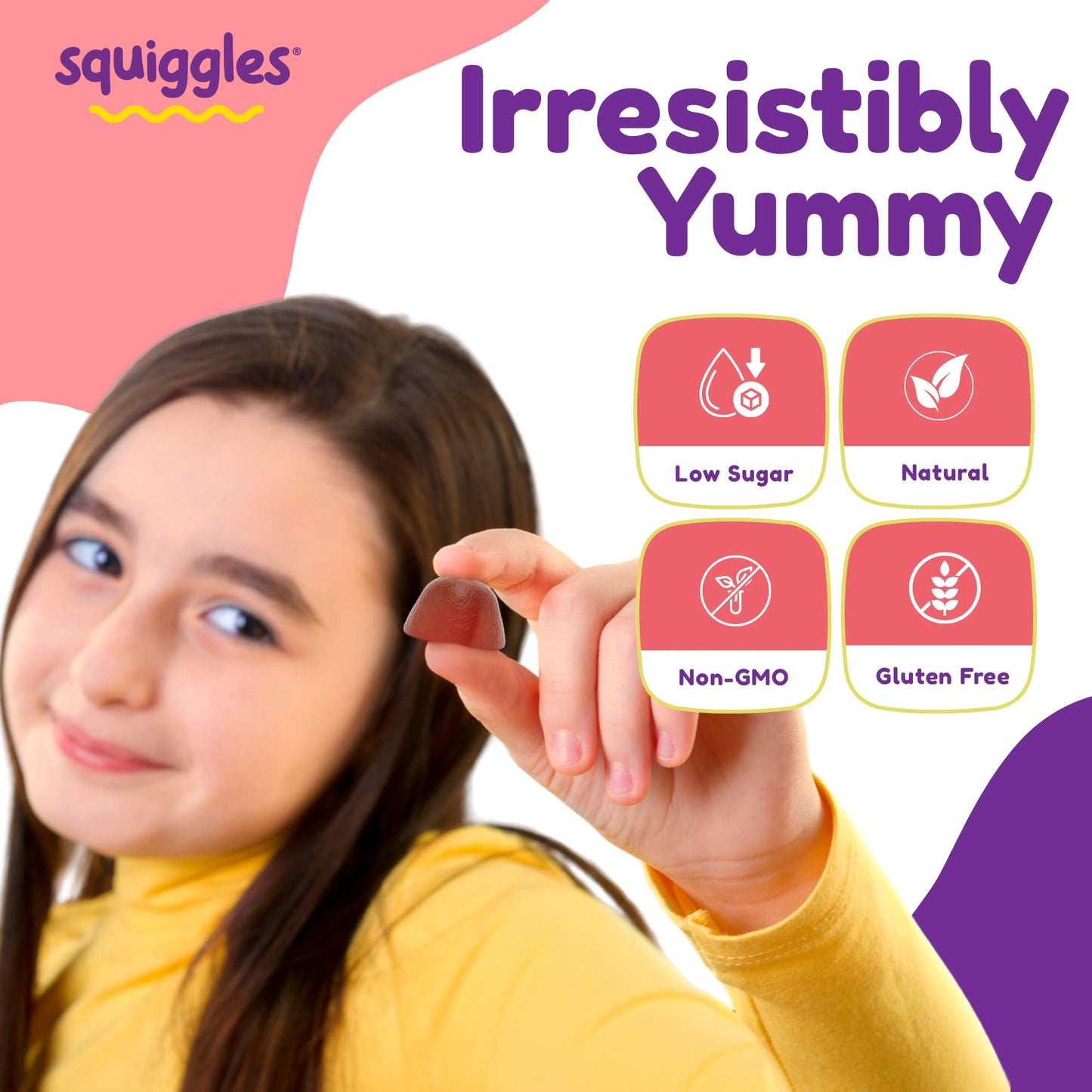 Squiggles Kids Daily Iron+ Gummies — Iron + Multivitamin for Children, Low Sugar, Vegan