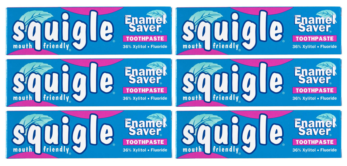 Squigle Enamel Saver Toothpaste (6 Pack) – SLS-Free, 36% Xylitol, Canker Sore Prevention