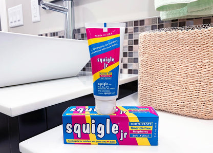 Squigle Jr Toothpaste (Infants & Toddlers) - Travel Size 3.4 oz | No SLS, Fluoride Free, Cavity & Sensitivity Protection