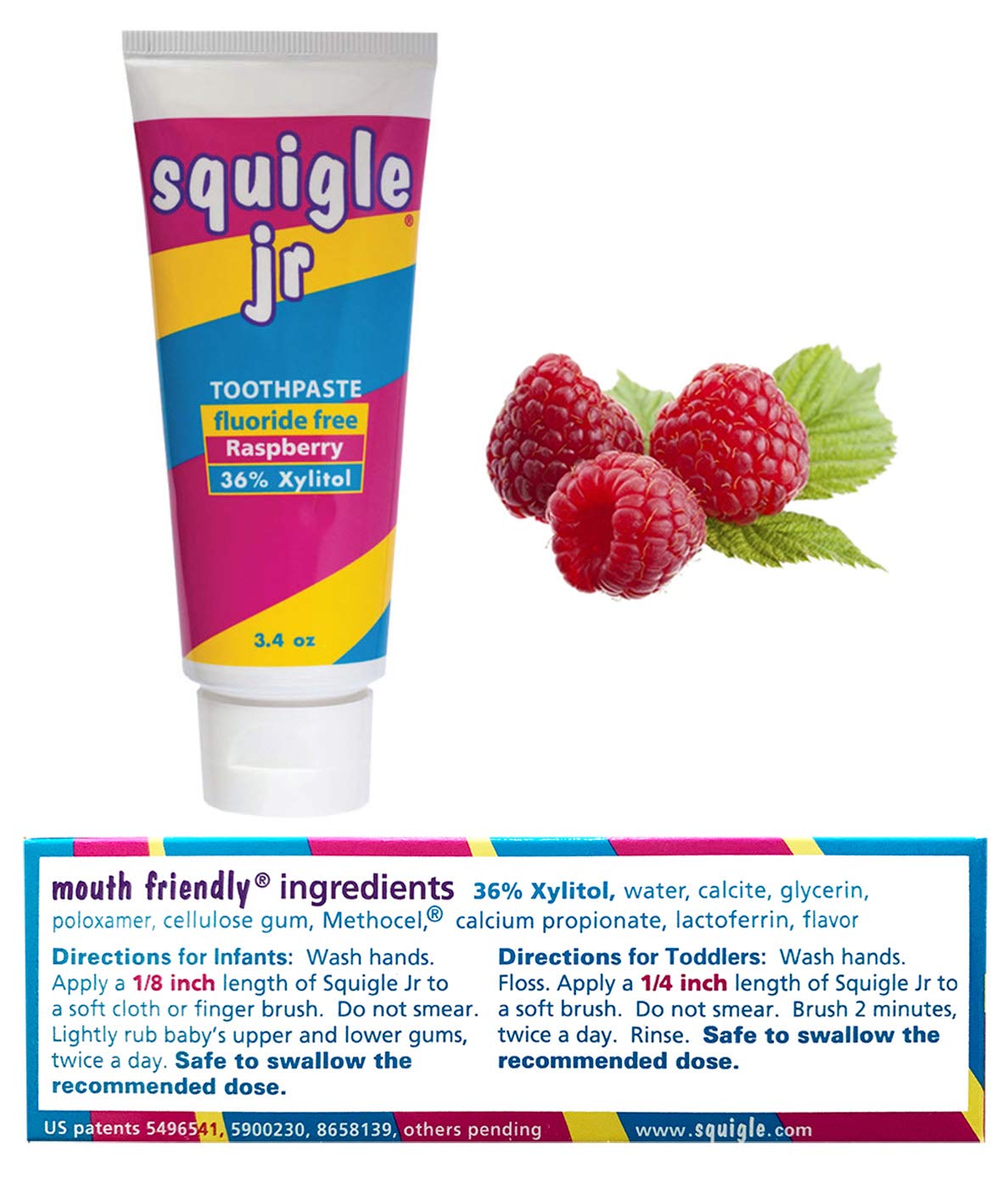 Squigle Jr Toothpaste (Infants & Toddlers) - Travel Size 3.4 oz | No SLS, Fluoride Free, Cavity & Sensitivity Protection