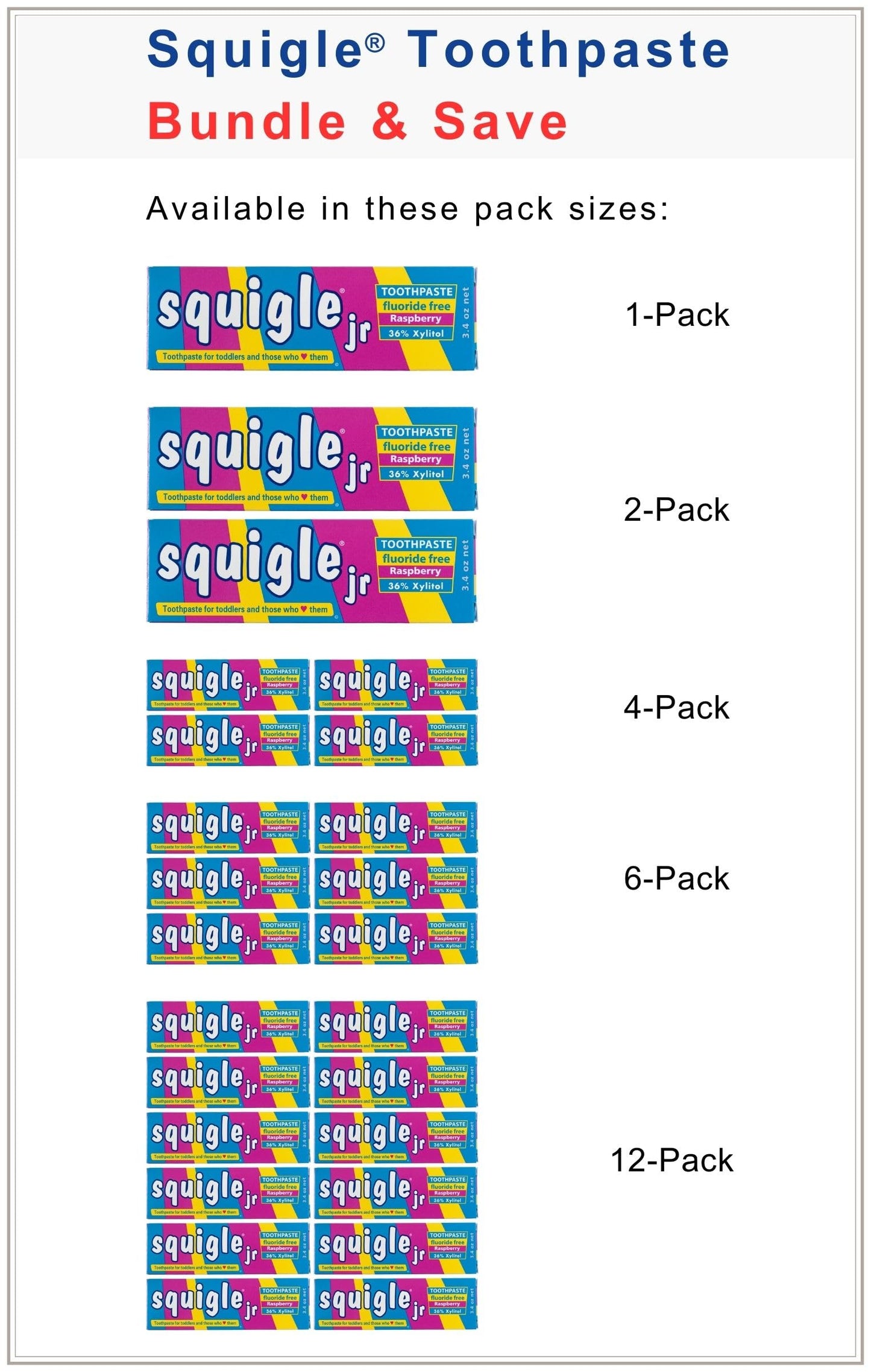Squigle Jr Toothpaste (Infants & Toddlers) - Travel Size 3.4 oz | No SLS, Fluoride Free, Cavity & Sensitivity Protection