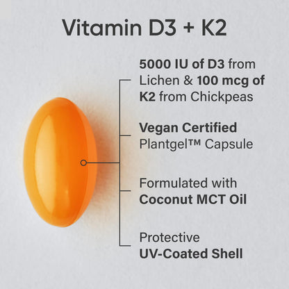 Sports Research Vitamin D3 + K2 5000 IU Plant-Based, Vegan, Non-GMO – MK-7, 160 Softgels