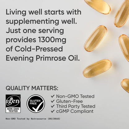 Sports Research Evening Primrose Oil Softgels – Cold-Pressed 1300mg, Gluten Free & Non-GMO