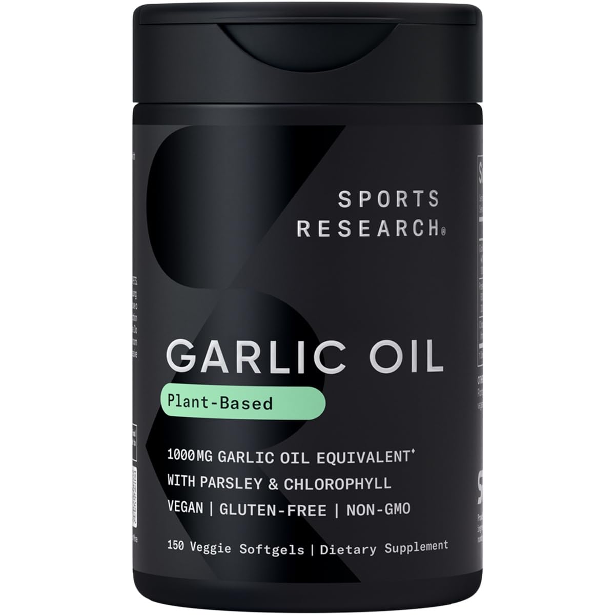 Sports Research Odorless Garlic Oil Pills 1000mg – Parsley & Chlorophyll, Vegan, Non-GMO