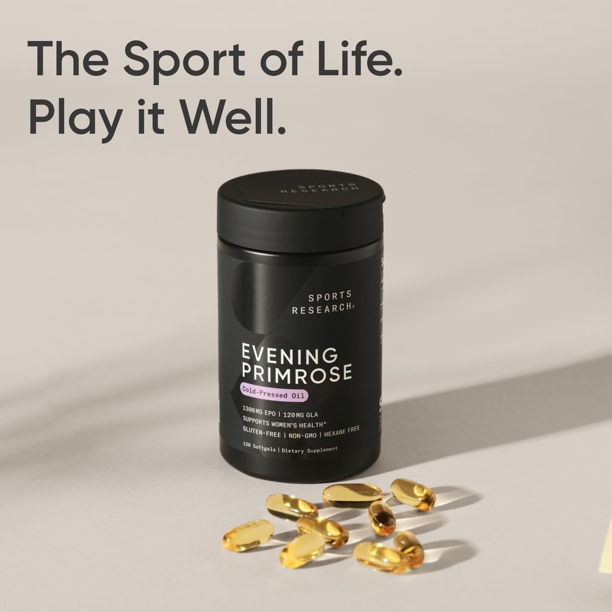 Sports Research Evening Primrose Oil Softgels – Cold-Pressed 1300mg, Gluten Free & Non-GMO