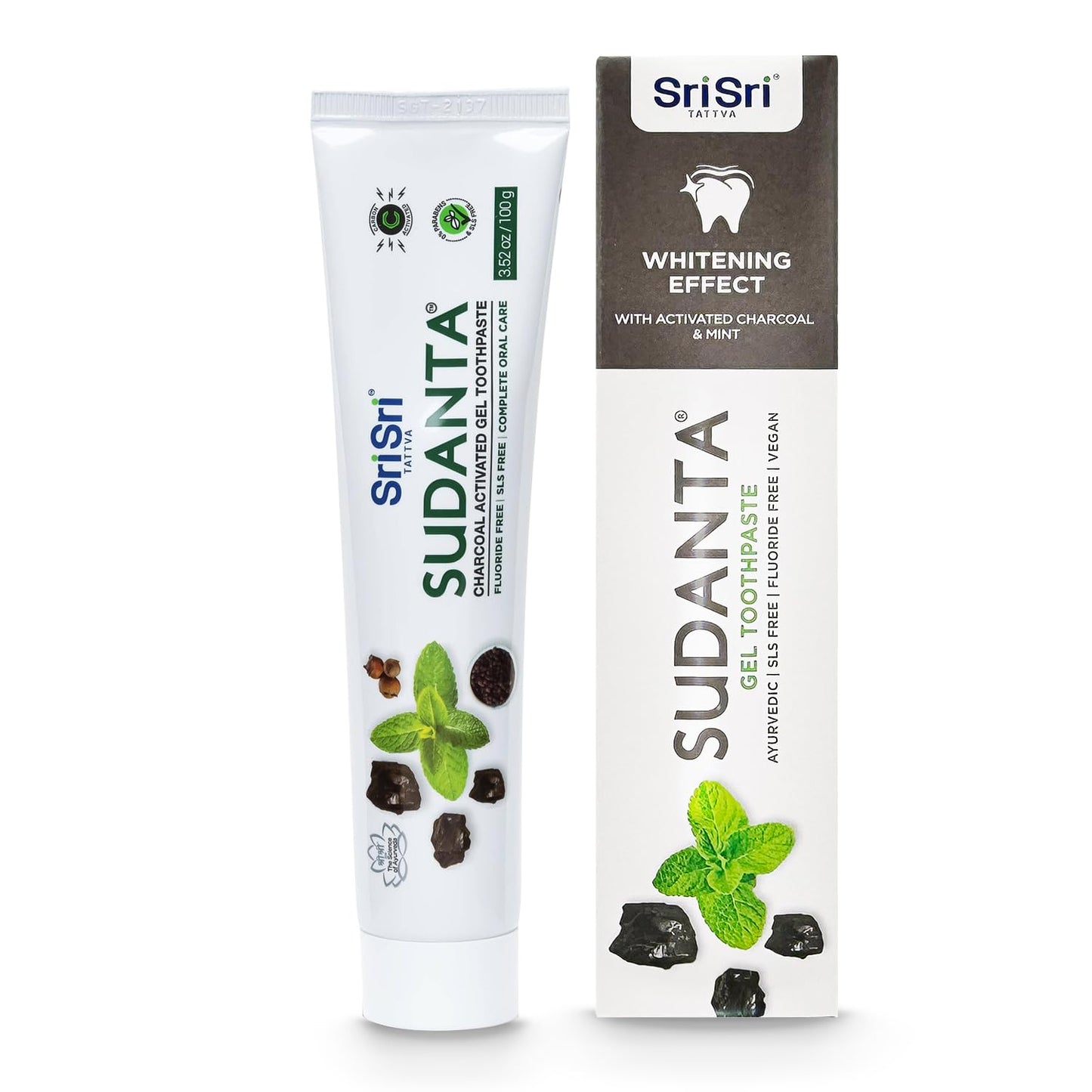 Sri Sri Tattva Sudanta Charcoal Toothpaste Gel – SLS Free & Fluoride Free Herbal Toothpaste with Neem & Ayurvedic Herbs – Natural Whitening & Gum Care – 100 g Tube (Pack of 1)