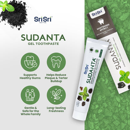 Sri Sri Tattva Sudanta Charcoal Toothpaste Gel – SLS & Fluoride Free Herbal Toothpaste (100g Tube, Pack of 3)