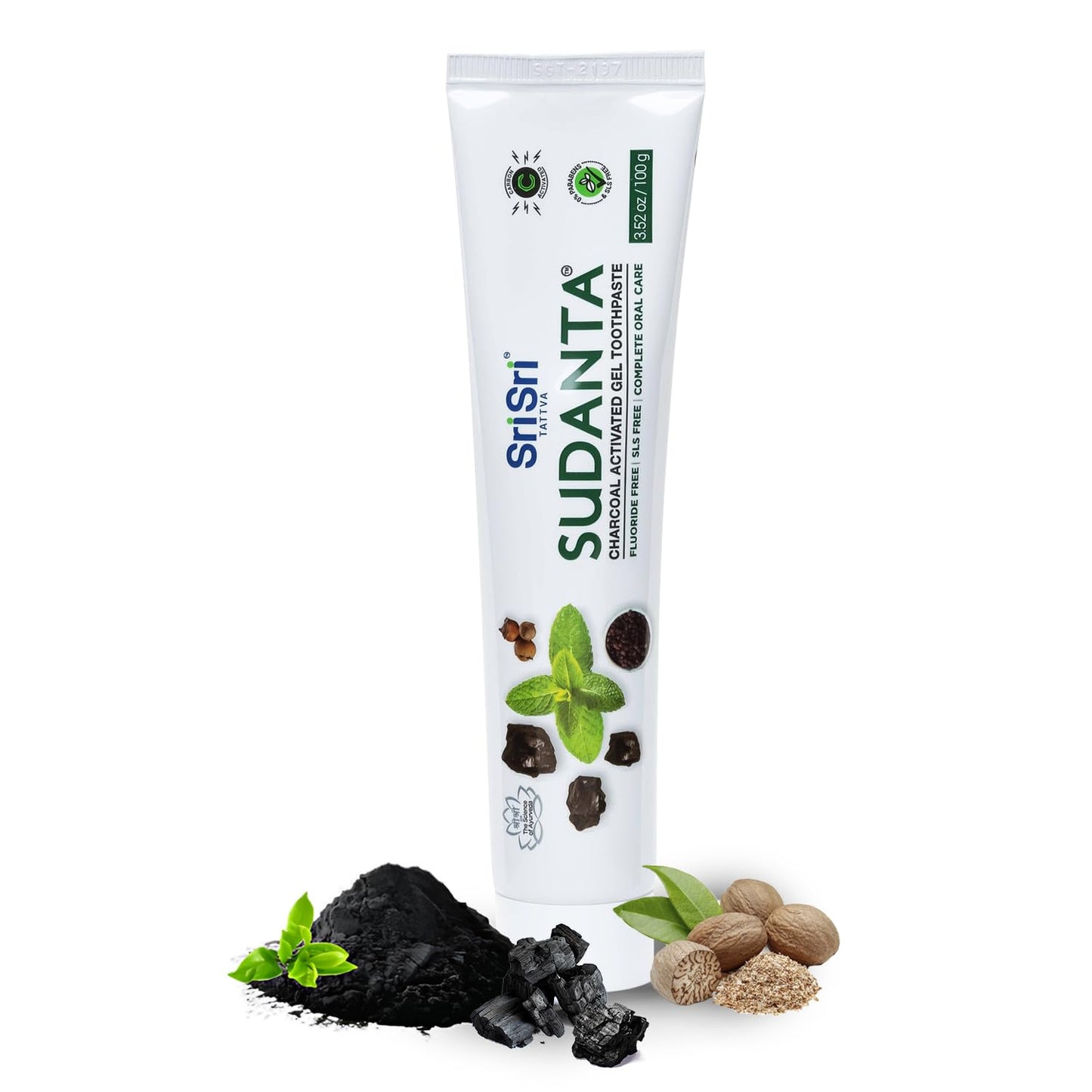 Sri Sri Tattva Sudanta Charcoal Toothpaste Gel – SLS & Fluoride Free Herbal Toothpaste (100g Tube, Pack of 3)