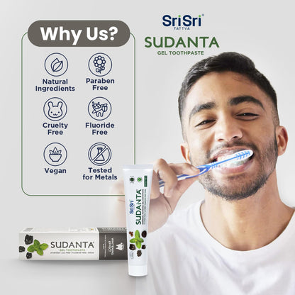 Sri Sri Tattva Sudanta Charcoal Toothpaste Gel – SLS & Fluoride Free Herbal Toothpaste (100g Tube, Pack of 3)