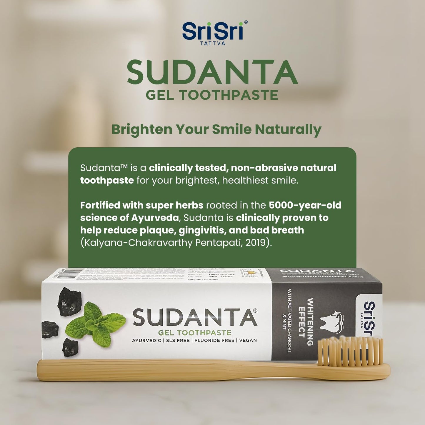Sri Sri Tattva Sudanta Charcoal Toothpaste Gel – SLS & Fluoride Free, Herbal Neem