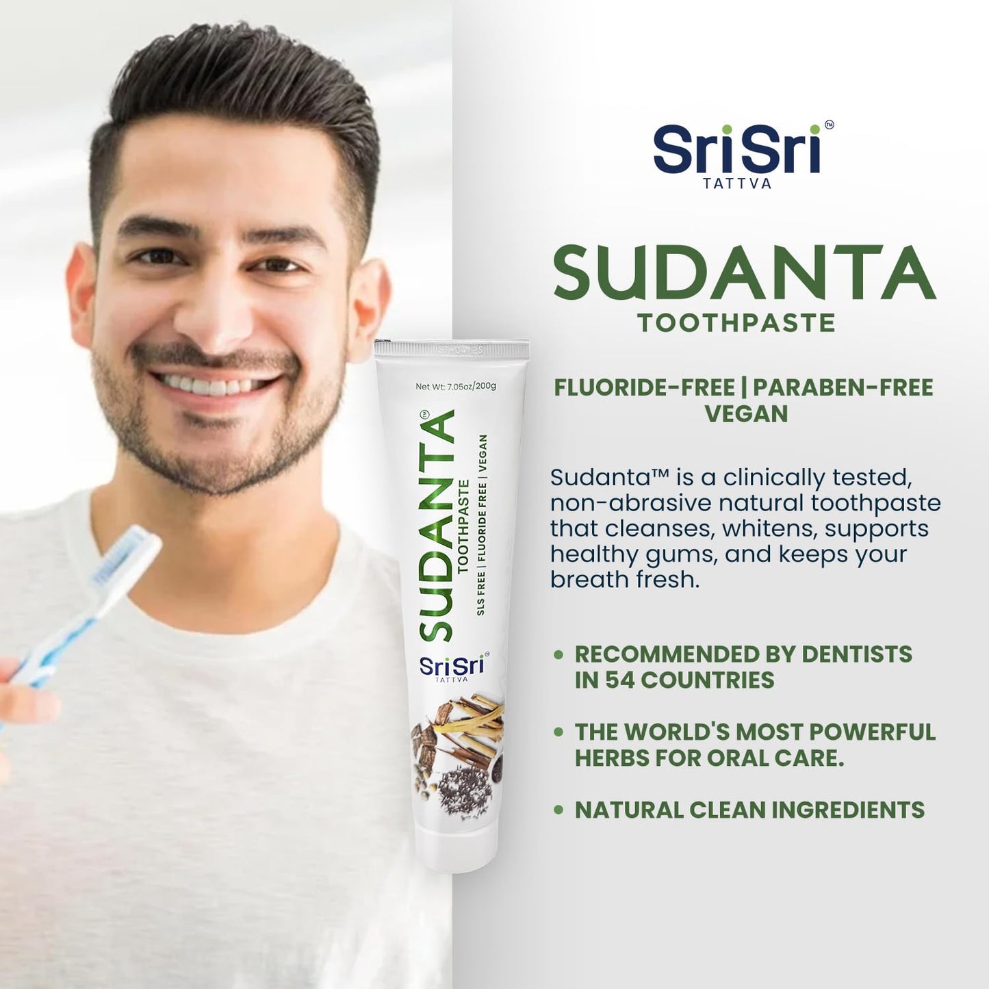Sri Sri Tattva Sudanta Herbal Toothpaste – SLS Free & Fluoride Free Ayurvedic (200 g Pack of 4)