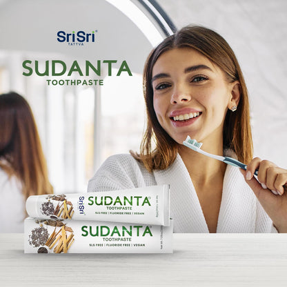 Sri Sri Tattva Sudanta Herbal Toothpaste – SLS Free & Fluoride Free | 200 g Pack of 3