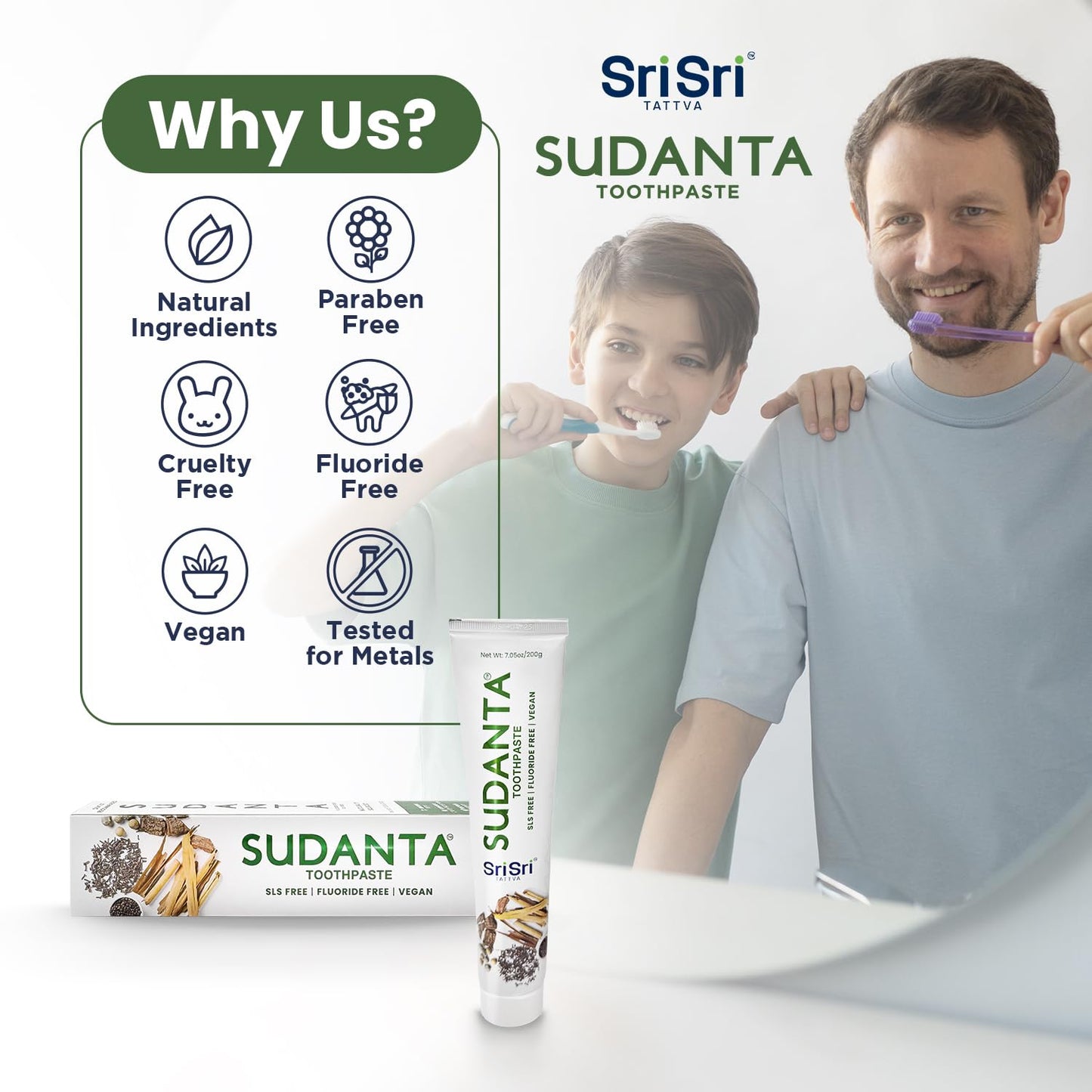 Sri Sri Tattva Sudanta Herbal Toothpaste – SLS Free & Fluoride Free Ayurvedic Toothpaste 200 g (3 Pack)