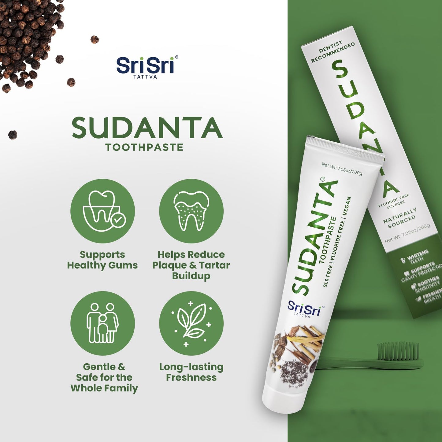 Sri Sri Tattva Sudanta Herbal Toothpaste – SLS Free & Fluoride Free Ayurvedic Toothpaste 200 g (3 Pack)