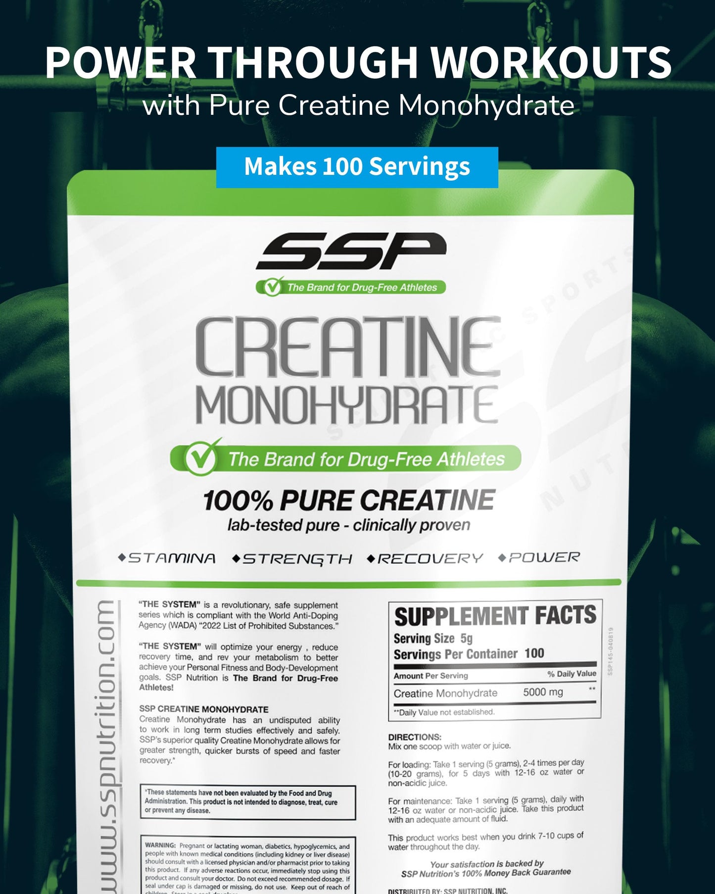 SSP Creatine Monohydrate – Unflavored, 100% Pure for Hydration & Recovery