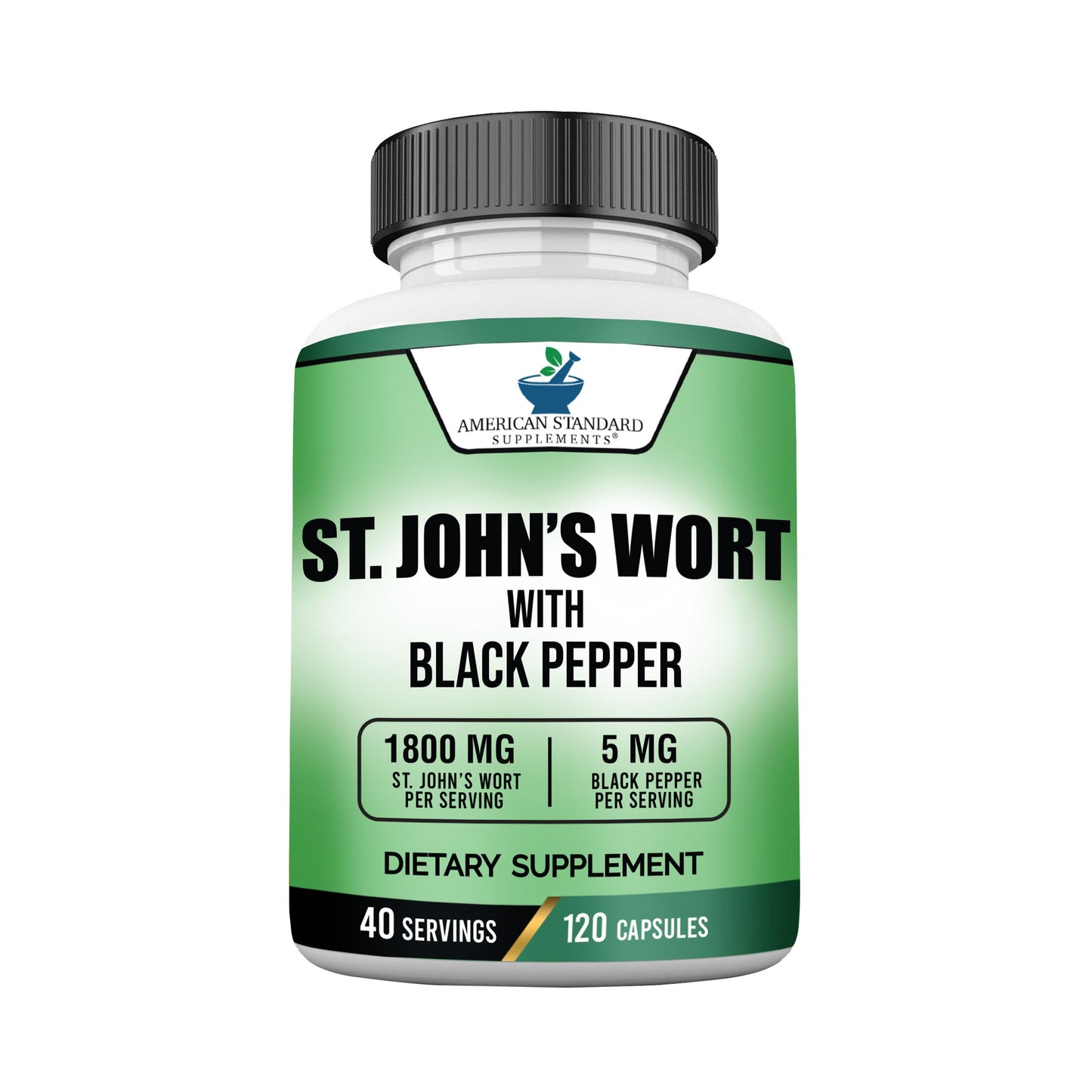 St. John’s Wort 1800mg per Serving + Black Pepper Extract – 120 Vegan Capsules | American Standard Supplements